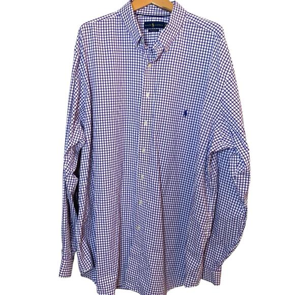 Polo Ralph Lauren Shirt Men's 2x Tall Performance Stretch Purple Gingham - Picture 1 of 6